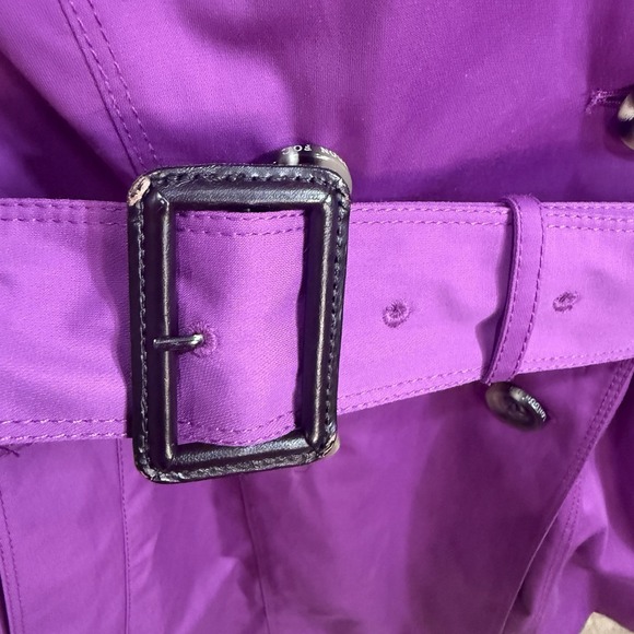 LONDON FOG Trench Coat Purple Grape Jacket With Hoodie & Belt Women Size PM - Picture 3 of 10